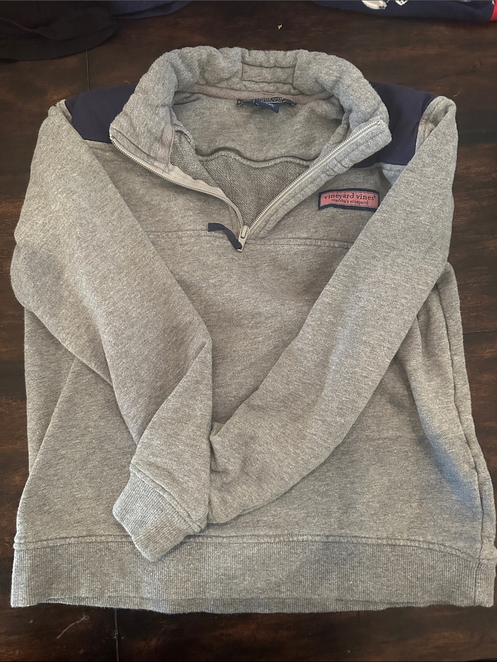 Vineyard Vines Gray Pullover with Navy Shoulder Panels